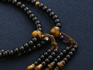 Kyoto Buddhist Altar Hayashi Prayer Beads Shingon Sect Shakuni Ebony with Tiger Eye Stone (For Men) Formal Official [Tiger Eye] [Bead Bag Set] SM-029 Kyoto Prayer Beads