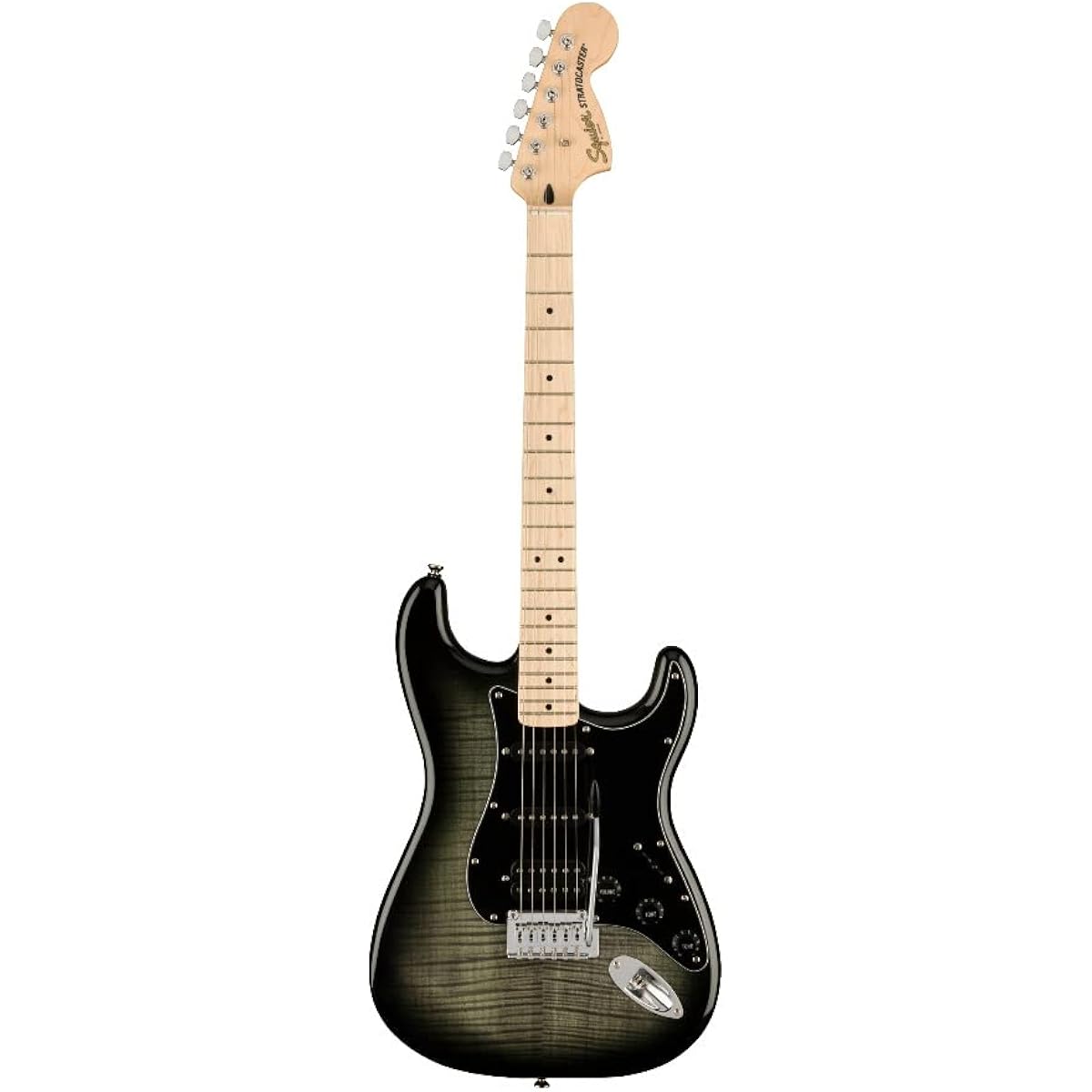 Squier by Fender Electric Guitar Affinity Series™ Stratocaster® FMT HSS, Maple Fingerboard, Black Pickguard, Black Burst with Soft Case