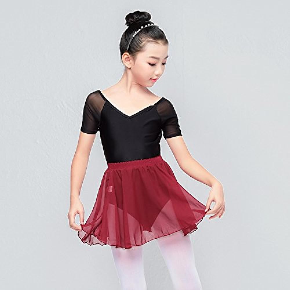 Ballet Leotard for Children, Mesh Short Sleeve, Dance Clothes, 2way Leotard with Snaps, Separate Skirt