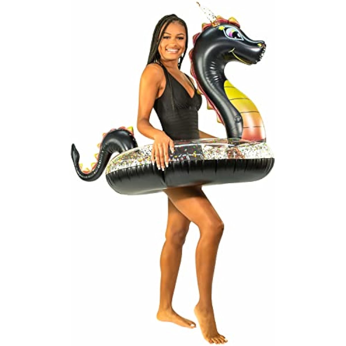 PoolCandy Inflatable Sea Dragon Pool Tube 40" Sparkly Fun Swim Ring for Kids & Adults