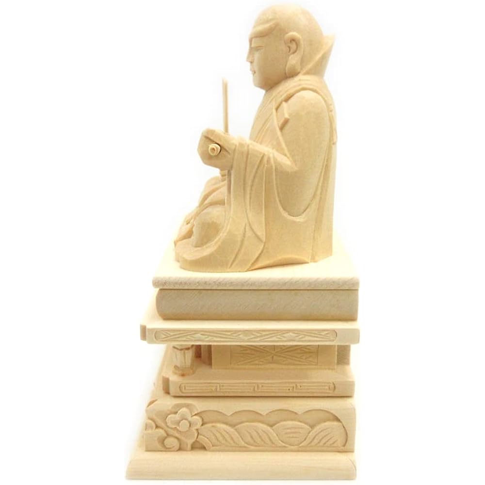 Kurita Specialty Buddha Statue [High Priest] Nichiren Saint Seated Statue 2.5 inches (total height 16 cm, width 12 cm, stand depth 8 cm) High quality wood carving made of cypress wood, square stand 15121