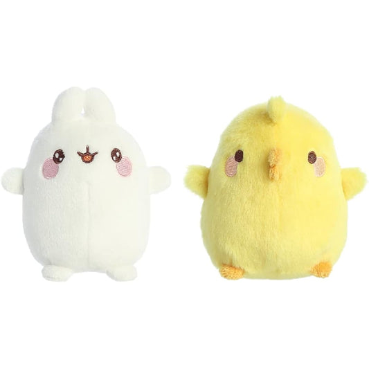 Aurora World 2 Piece Molang Plush Bundle, 5 Inch Excited Molang Rabbit and 4.5 Inch Piu Piu Chick