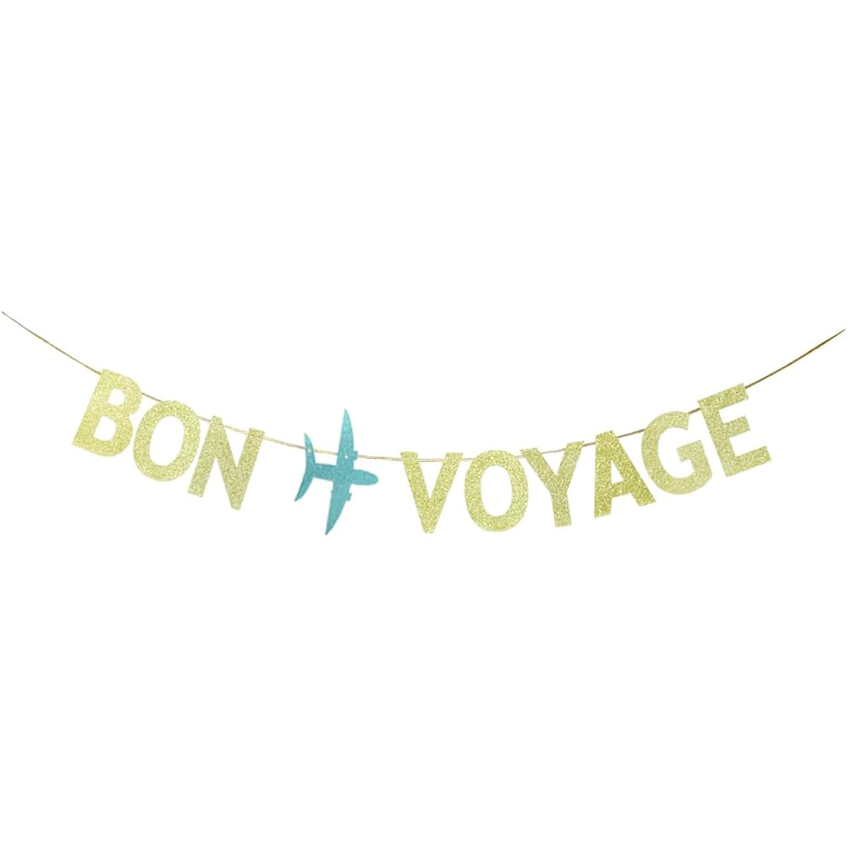KUNGOON Bon Voyage Banner Travel Theme Office Work/Moving/Retirement Party Decorations Bling