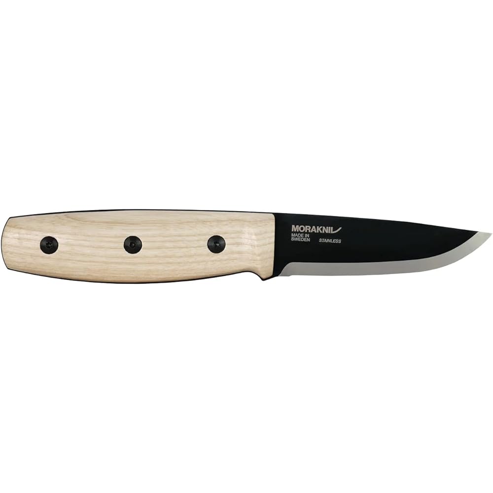 Morakniv Fin Black Blade Stainless Steel Ash Wood Full Tang Knife Small Knife Wooden Handle Blade Thickness Approx. 2.0mm Camping Knife Outdoor Knife