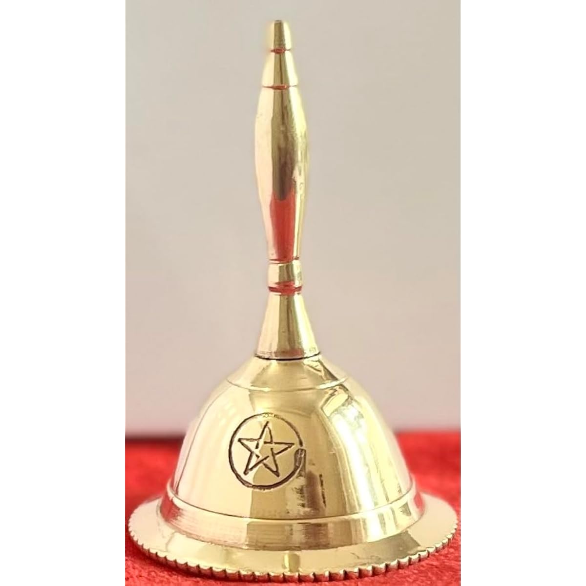 Indian Shipper Handbell Loud Brass Doorbell 3 Inch Altar with Pendulum (Pentagram Gold)