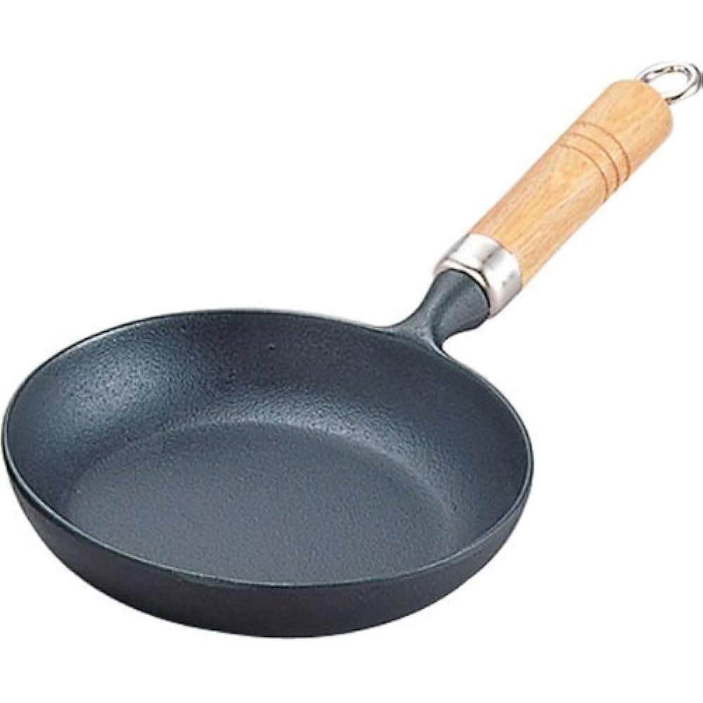 Iwachu Omelet Pan 24 (with Wooden Handle), Black Baked, Inner Diameter 23.5cm, IH Compatible, Frying Pan, Nambu Tekki 24006