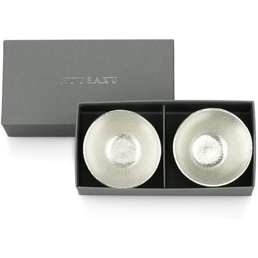 [Nousaku Red Cotton Ribbon Wrapped with Japanese Paper] 90cc Tin Cup Set of 2 Pairs