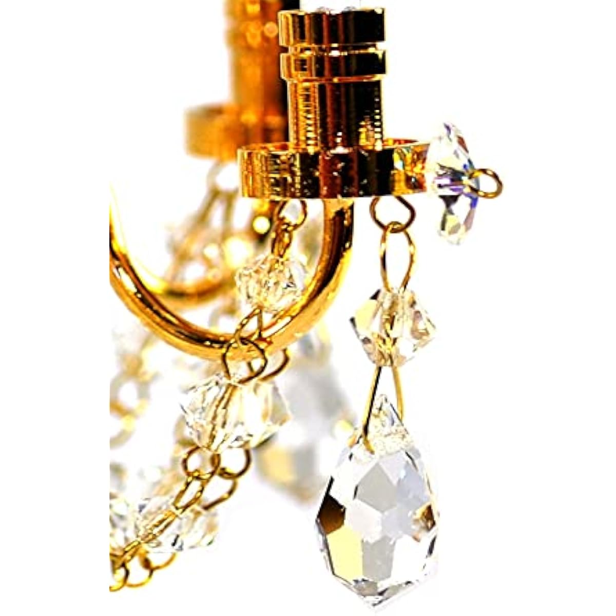 Melody Jane Dollhouse 6 Arm Real Crystal Chandelier Gold Finish Miniature Electric Light