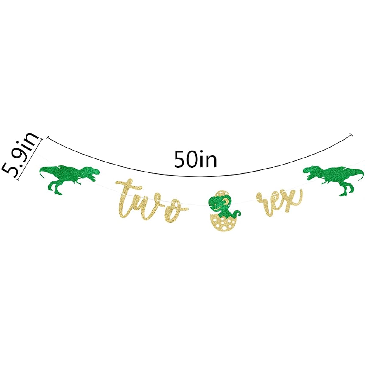 Kaoenla Dinosaur Rex Banner Green Glitter Creative Dinosaur Banner 2nd Birthday Decorations Dinosaur Theme Kids Party Decoration Supplies (2 Rex)