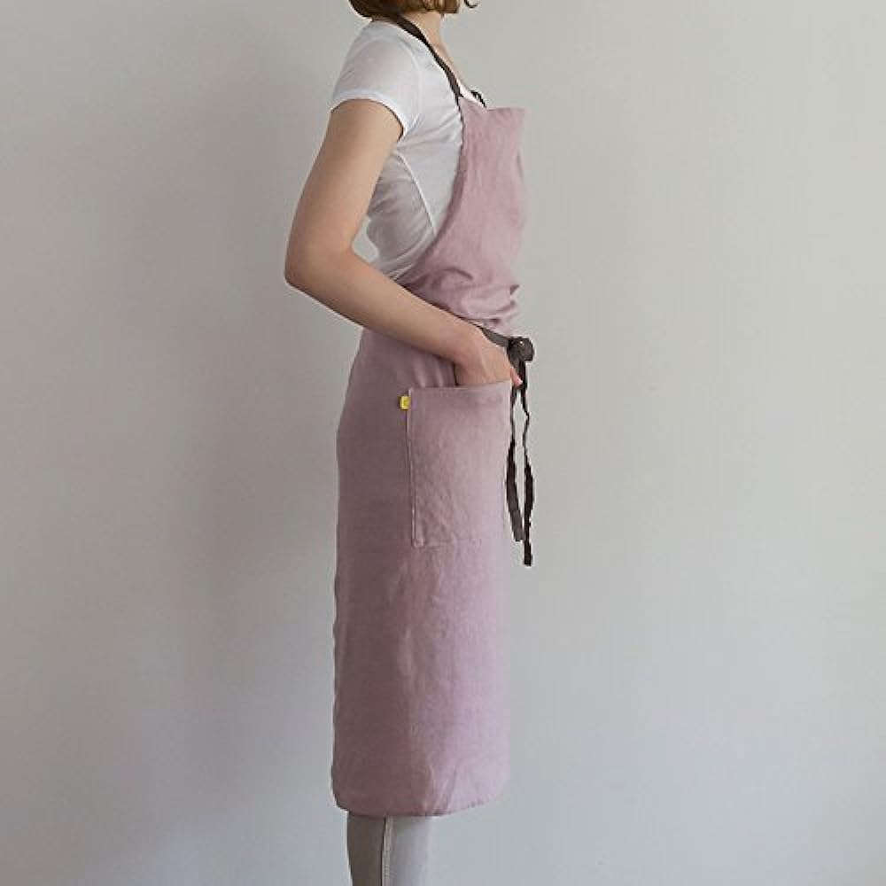 Linen full apron Manon <Ruby> A277 [Lino e Lina/Lino e Lina] Mustard W100 x L100 cm