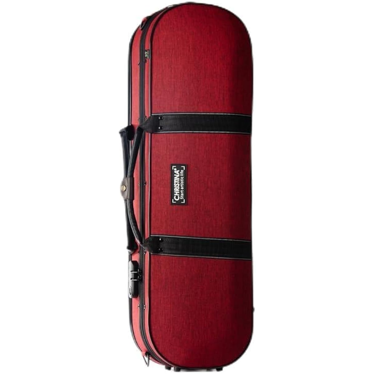 Christina 4/4 Full Size Violin Oval Canvas Oxford Case with Built-in Hygrometer, Lock and Shoulder Belt or Strap (BVTE) (Red)