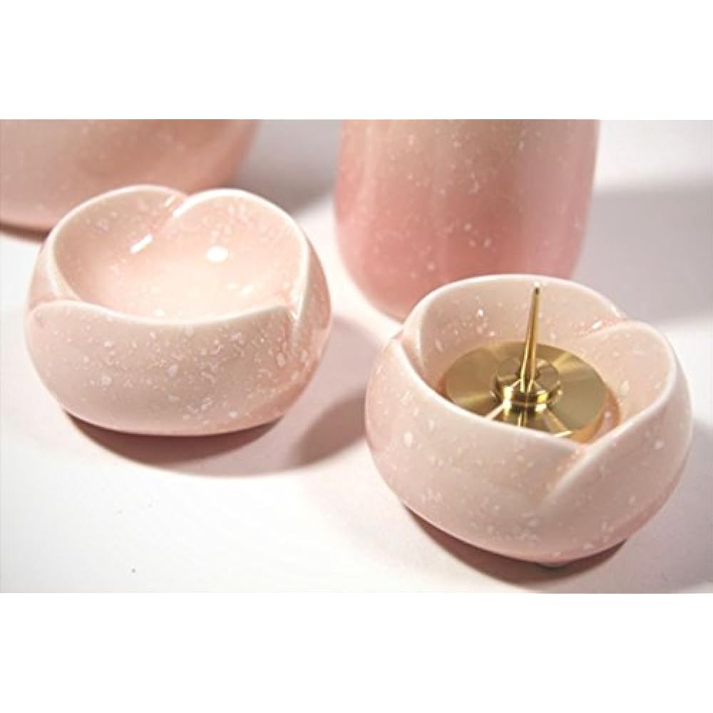 Yawaragi Buddha utensils 5-piece set, medium Sakura (incense burner, teacup, candle holder, Buddhist vessel, vase) *Comes with specially selected incense burner ash (a little) and candle wick