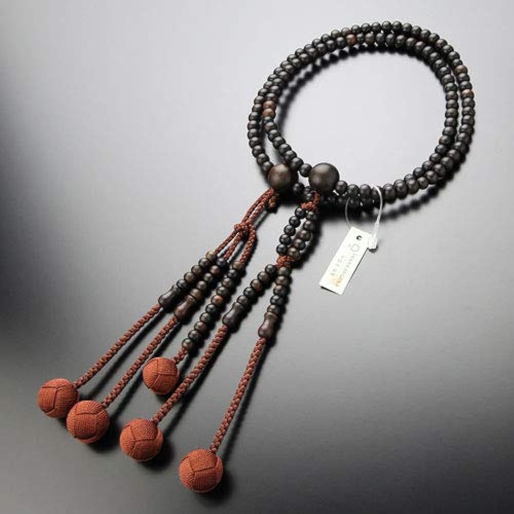Nenju.com Nichiren Buddhist prayer beads, unisex, size, striped ebony (matte), Sanskrit tenbo [Kyoto prayer beads, 108 beads, Kyoto Lotus, natural wood, for men, women, memorial services, funerals, 2 wheels, 2 rows, 2000300400232] [Prayer bag gift! ]