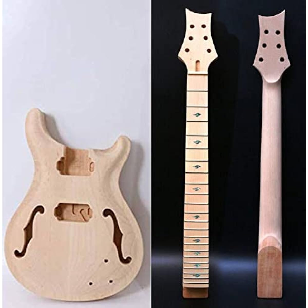 Guitar Kit Guitar Neck 22 Frets Unfinished Guitar Body Semi-hollow Mahogany Maple Fretboard DIY Guitar 1 Set
