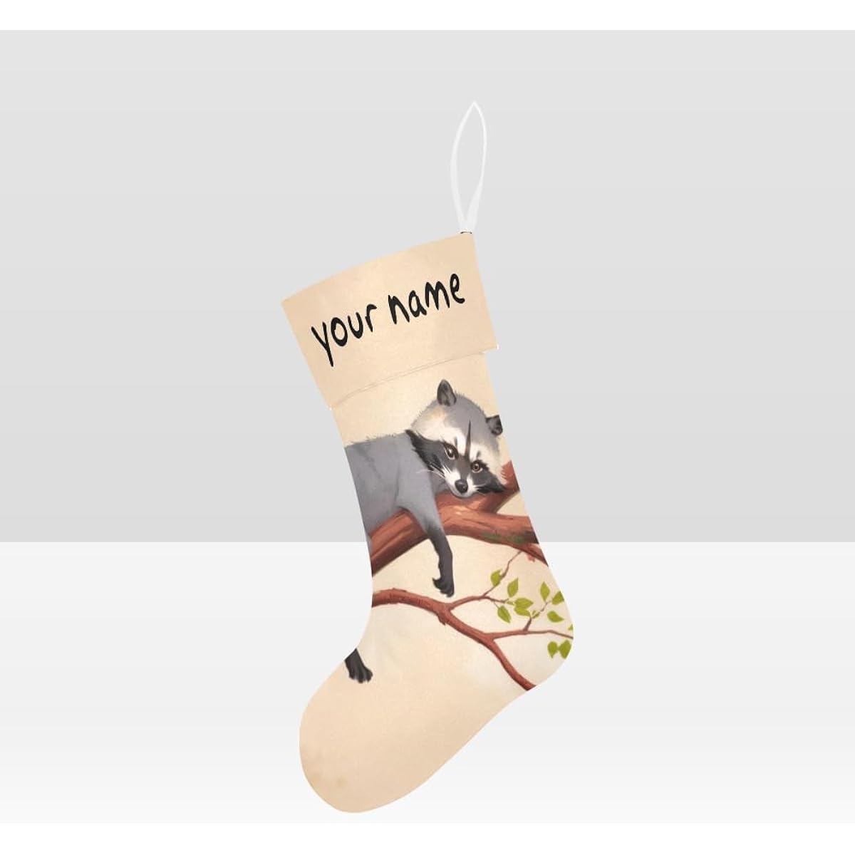 Personalized Christmas Stockings Custom Raccoon Branches Tree Christmas Party Decoration Gifts 17.52 x 7.87 Inch