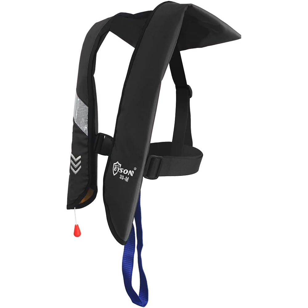 EYSON Life Jacket, Fishing Vest Type, Floating Vest, Life Jacket, Adults, CE Certification, Automatic Inflation, Manual Inflation, Sea, River Play, Unisex, Strong Buoyancy, Summer (Manual Black 1)