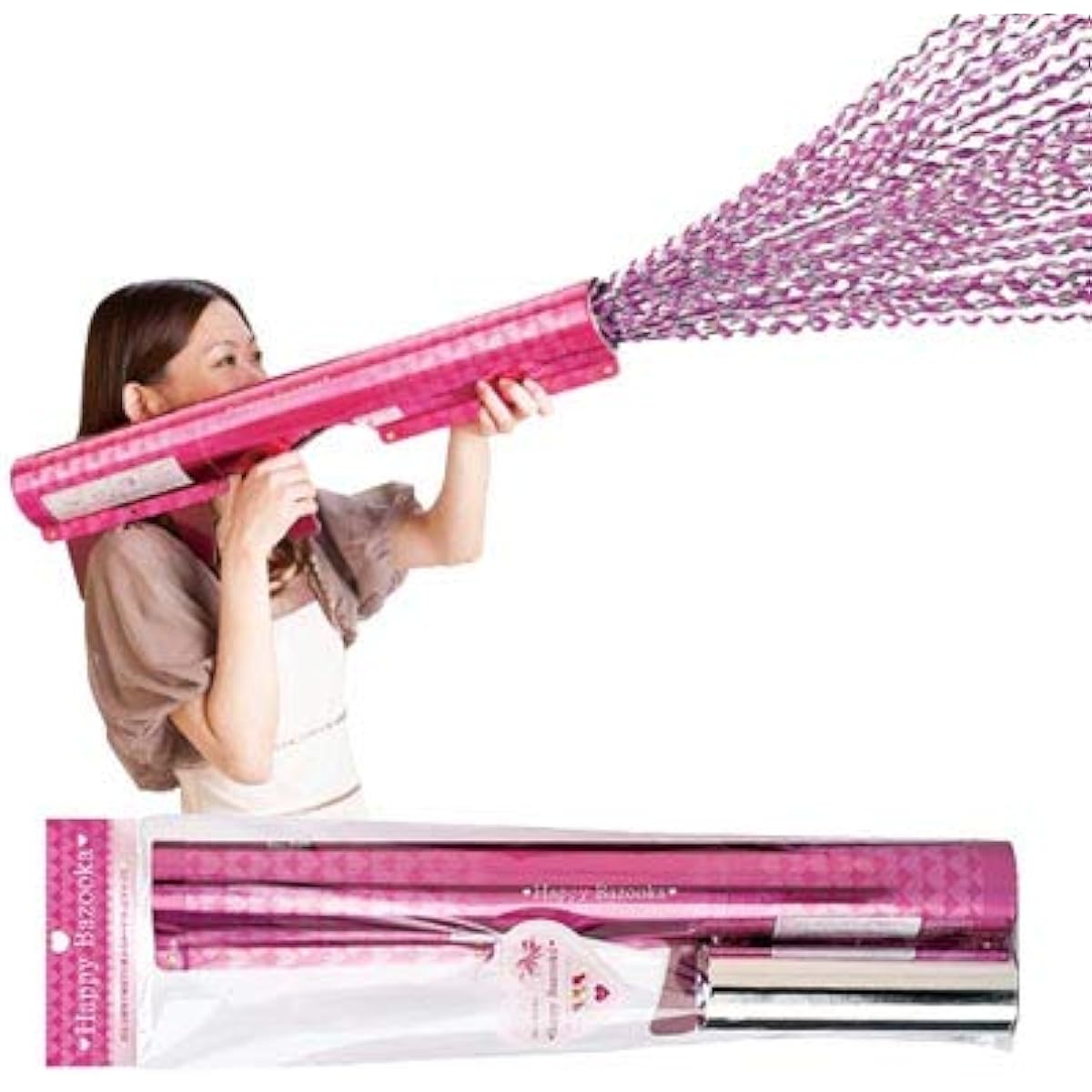 Happy Bazooka Gun, Set of 3, Refillable Crackers, Replacement Balls, Extra Large Size, Length: 78cm x Diameter: 17cm, Party, Event, Celebration, Birthday, Cannon, Easy, Party Goods