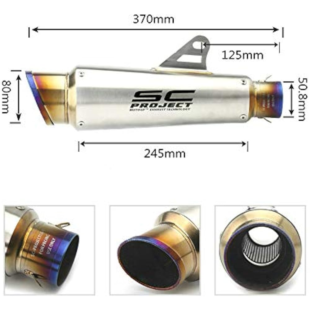 Bike slip-on muffler bike silencer general purpose 50.8mm length 370mm