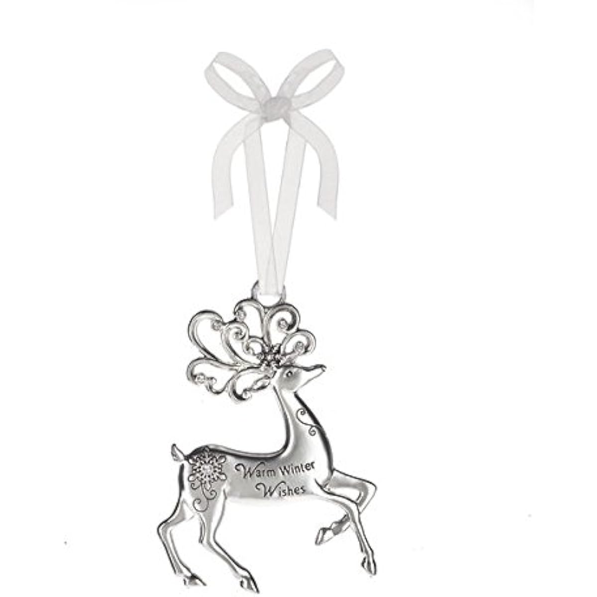 Warm Winter Wishes - Silver Reindeer Zinc Epoxy Resin Glass Christmas Ornament
