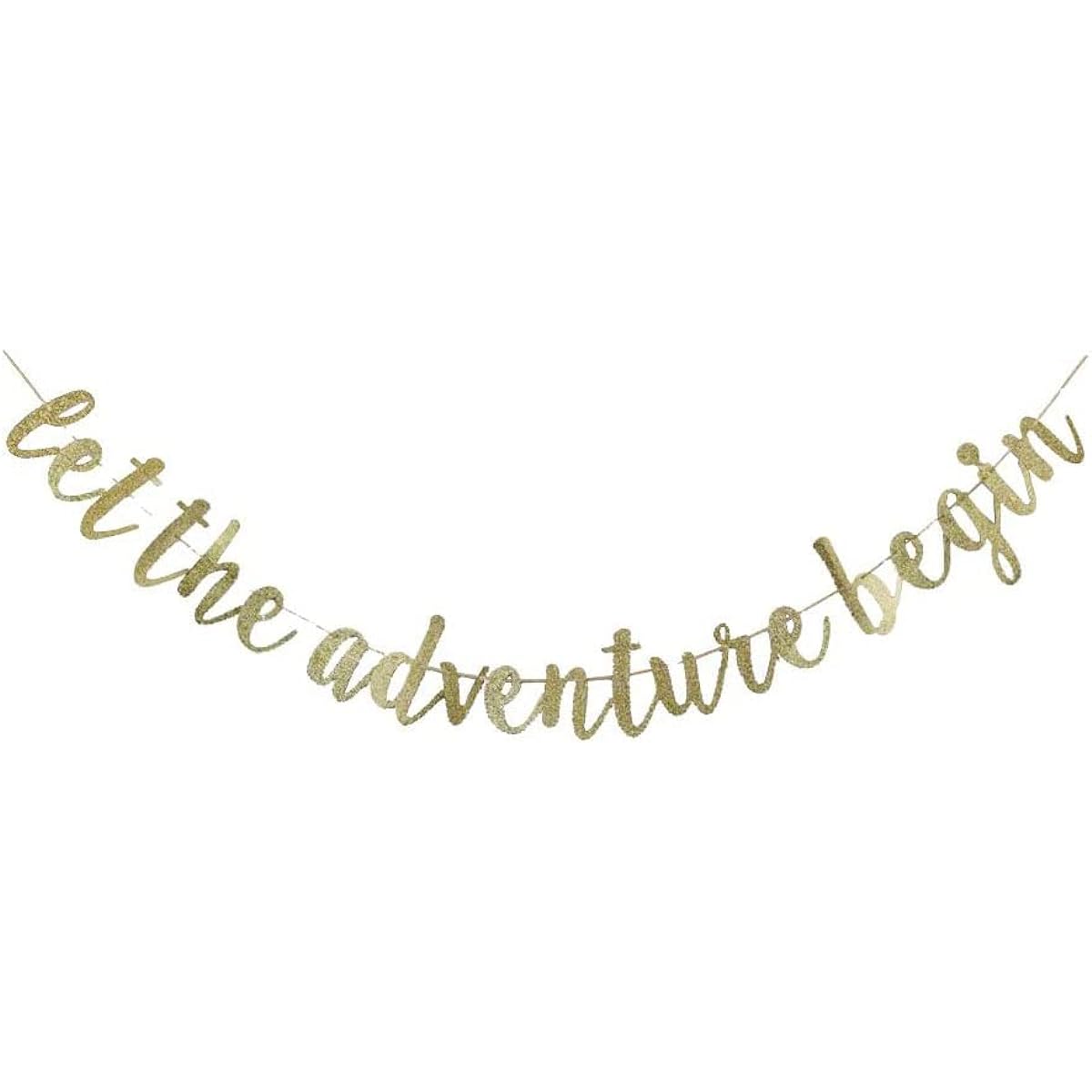 Let The Adventure Begin Banner Gold Glitter Sign Decoration for Baby Shower/Moving/Graduation/Travel/Birthday/Wedding Engagement/Farewell Party Decorations