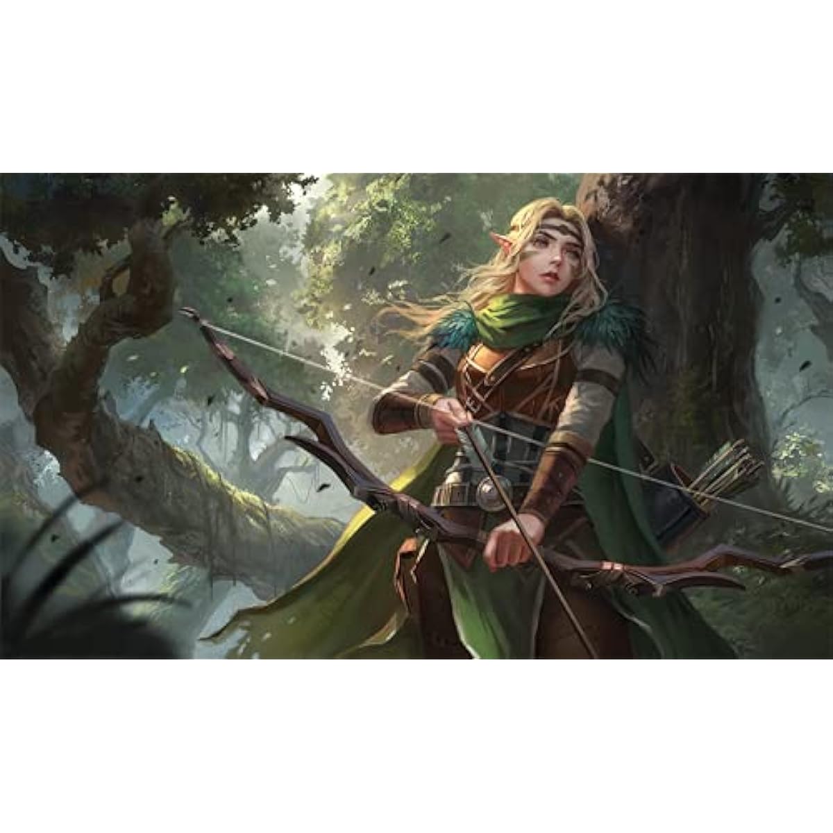 Aelwyn Alorr - Wood Elf Ranger - TCG Playmat and Mousepad - 24 x 14 Inch - Fantasy North