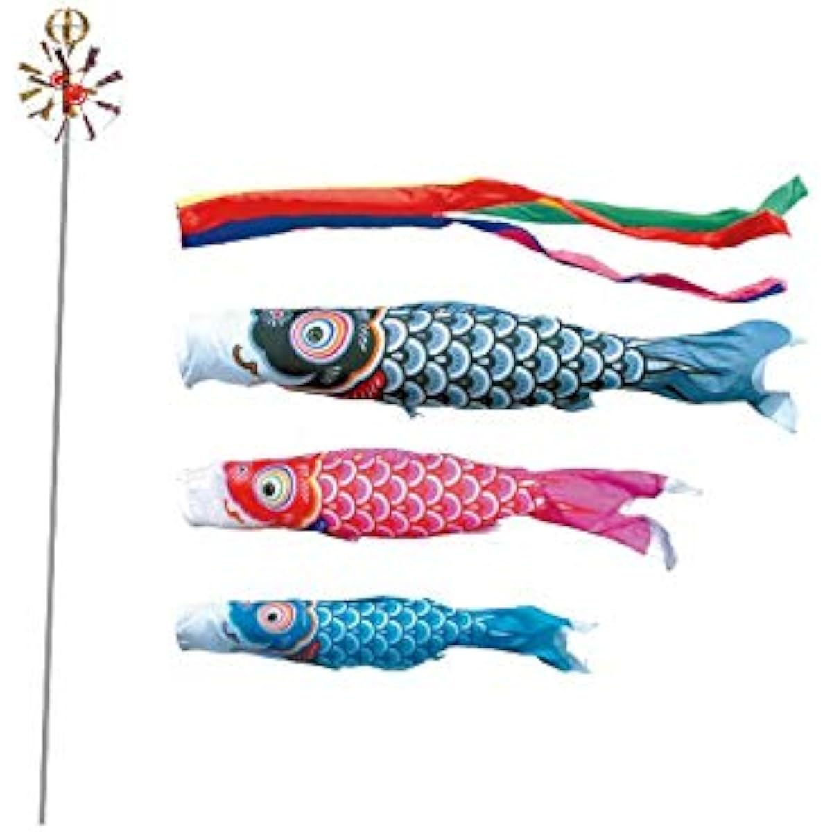 Tokunaga Koinobori 1.2m "Yuzen Koi Balcony Family Set" (for balconies, lattice type) Streamers 1.2m black 1.2m red 1m blue 0.8m f-1-2yuuzen