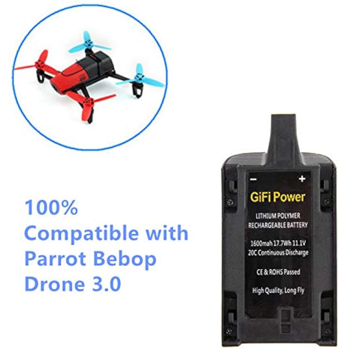 Gifi Power 11.1V 1600mAh LiPo Battery for Parrot Bebop Drone 3.0 Quadcopter