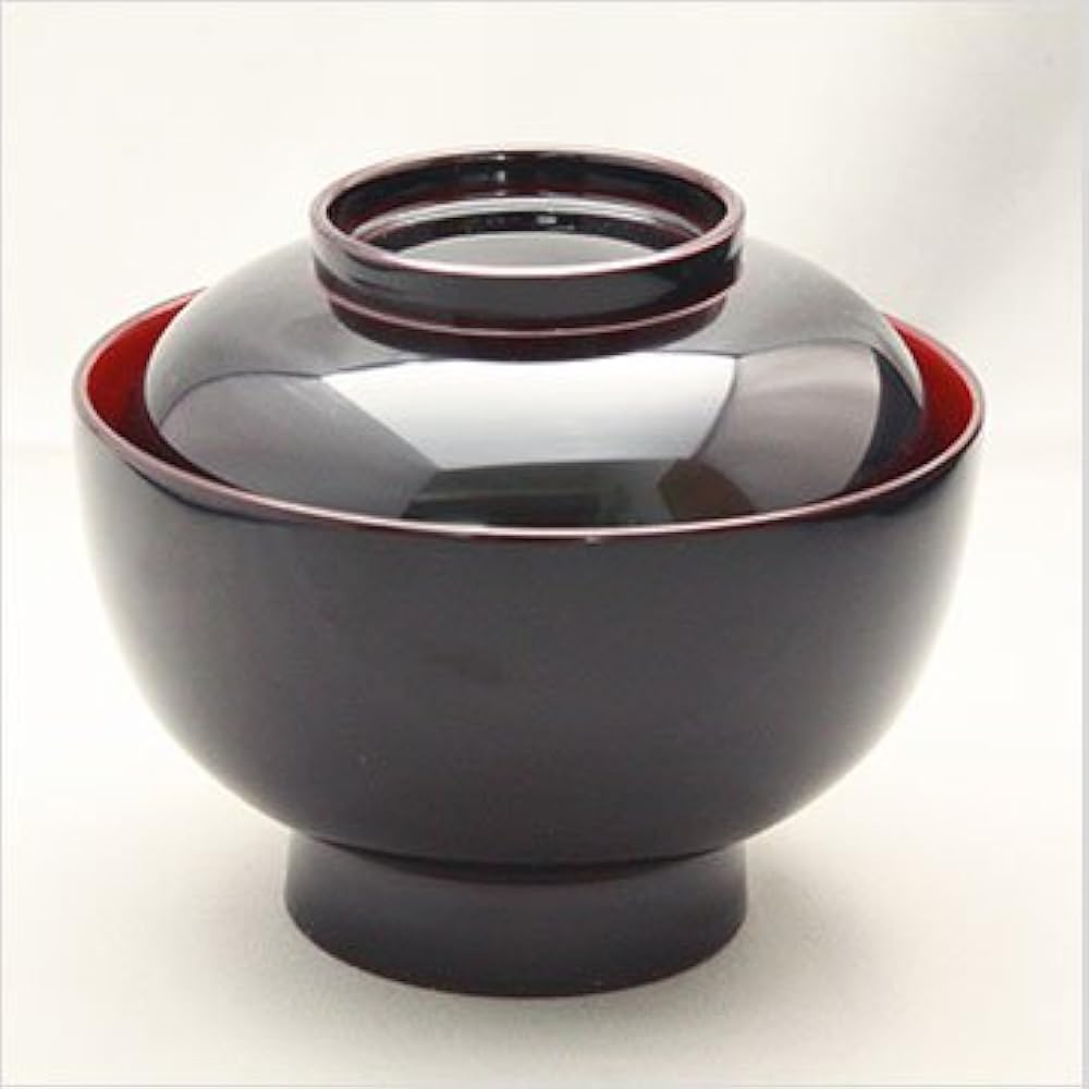 Zoni bowl with lid, black interior vermilion, Echizen lacquerware, diameter approx. 13cm, set of 5, boxed