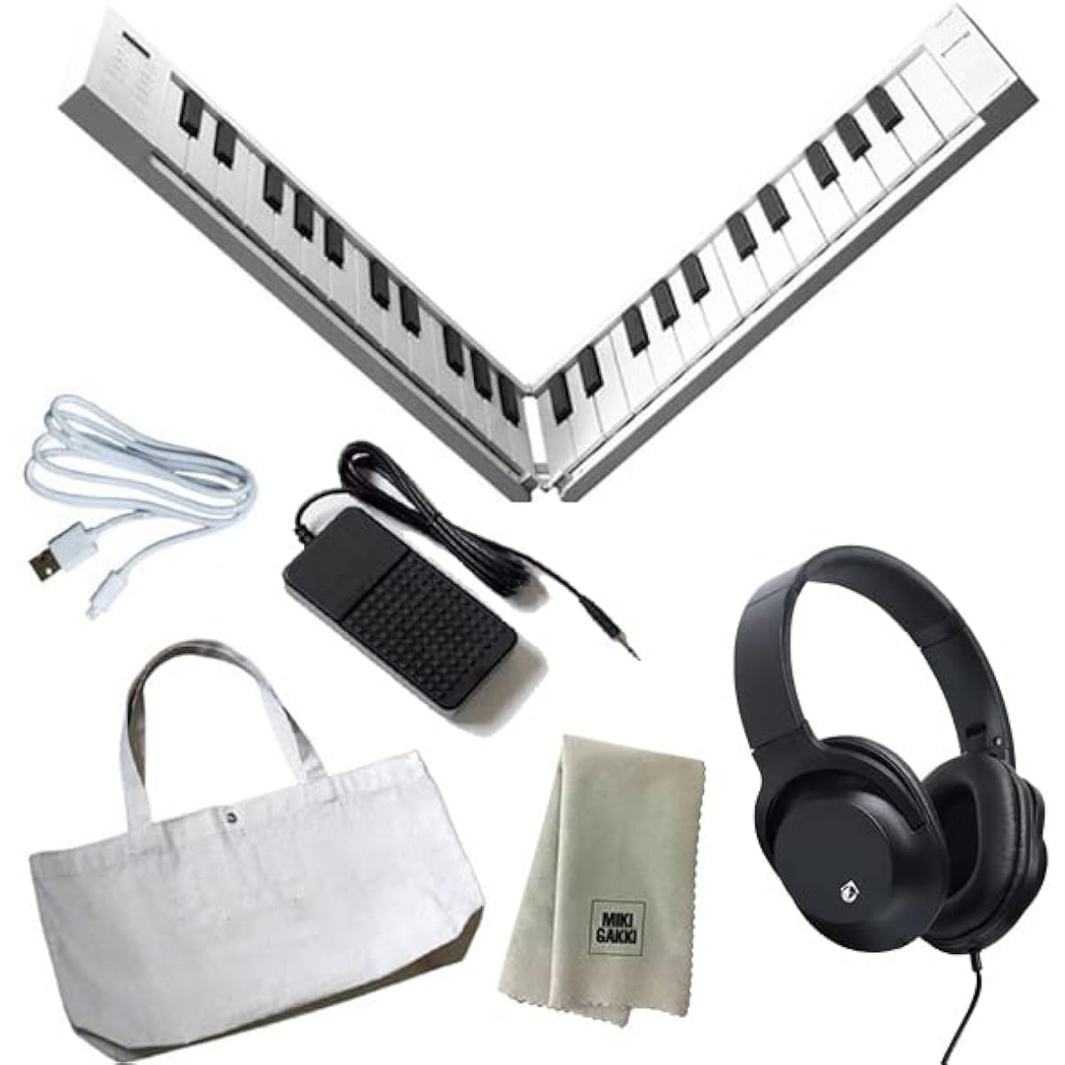 TAHORNG ORIPIA49 (White) Foldable Electronic Piano + Headphones KHP-001 + Cleaning Cloth Set (White)