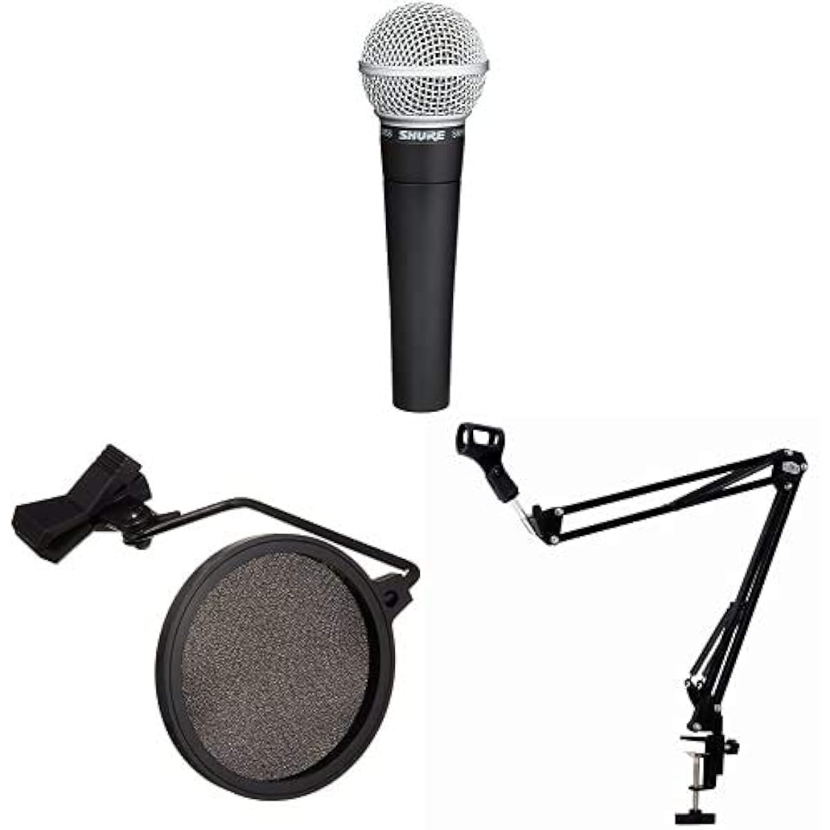 [Set purchase] SHURE Dynamic Microphone SM58-LCE + Kikutani Pop Blocker PO-5S + PLUTINUM Desk Arm Flexible Microphone Stand MPC1 BLK Set