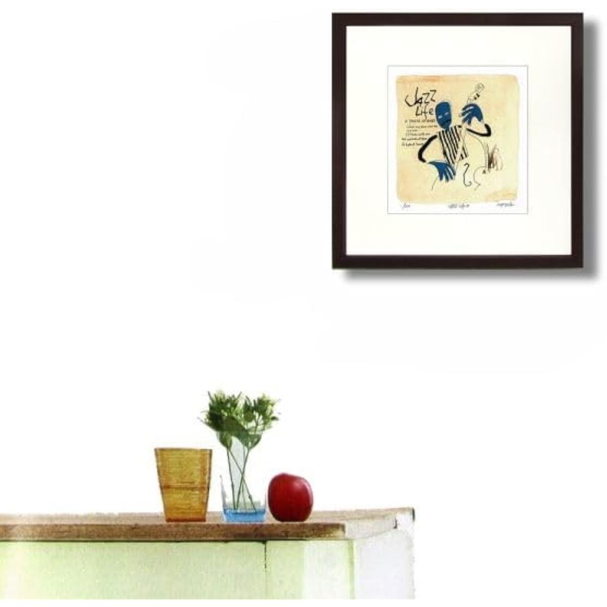 Tsuda Ko "JAZZLife-2 (Brown)" Giclee Painting Limited to 200 copies Framed Portrait Music Instrument Performance Contrabass SS-JALI02T