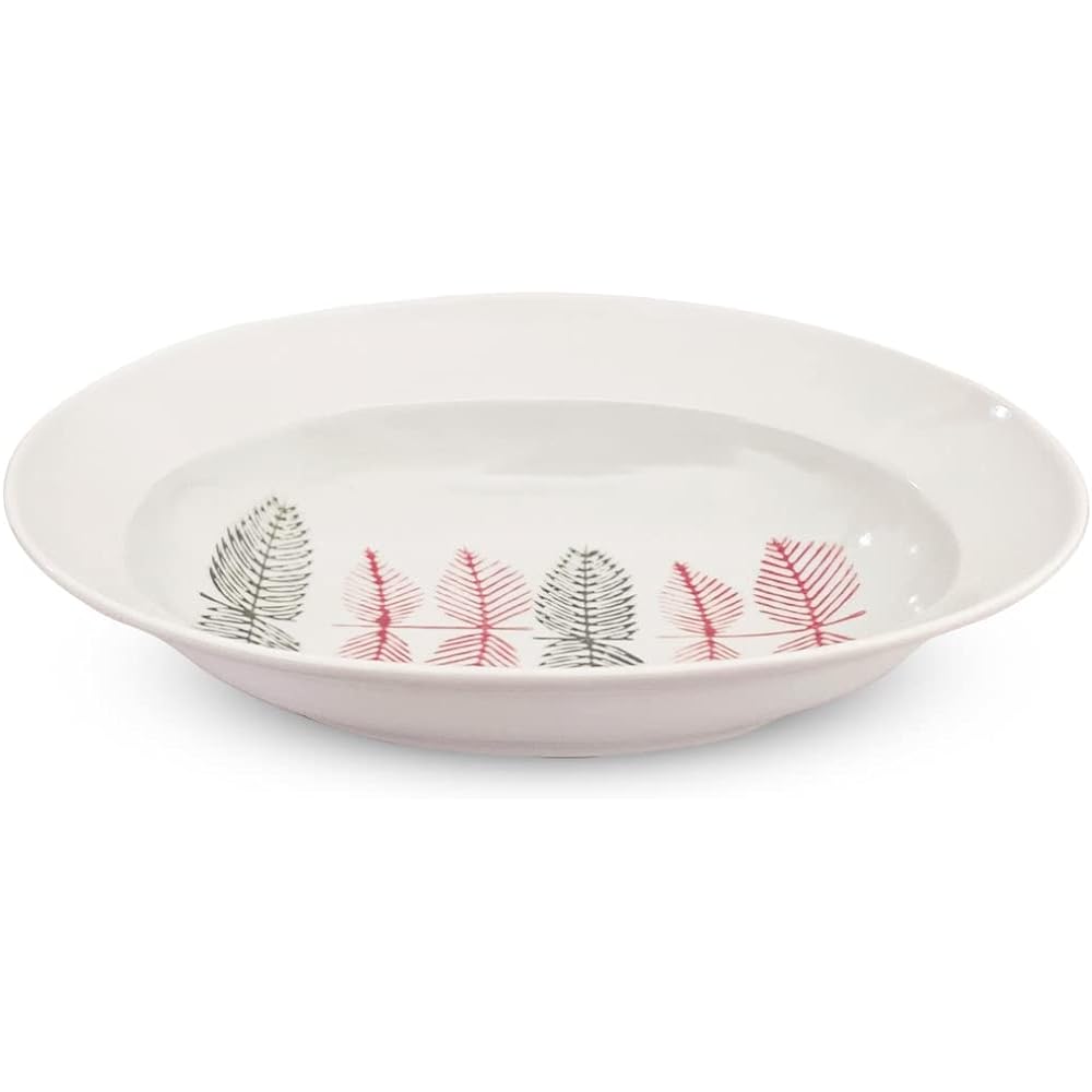 J-kitchens Set of 5 Oval Medium Bowl Red Hasami Ware Made in Japan Dishwasher Safe Microwave Safe Leaf Pattern /351845