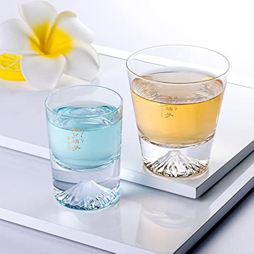Mt. Fuji Glass, Tajima Glass, Mt. Fuji Mini Rock Glass, Plain x Mt. Fuji Cold Sake Glass, Pair Set, Set of 2, Mini Souvenir Grand Prix, Edo Glass, Mt. Fuji Sea, Whiskey Glass, Rock Beer, Japanese