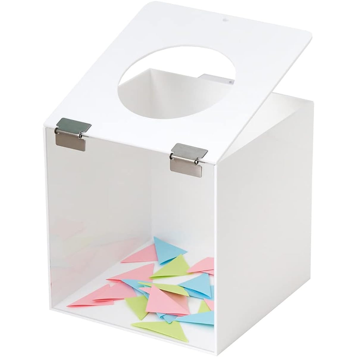 [Width 30cm, clear front, white lid] Acrylic lottery box, large, with padlock