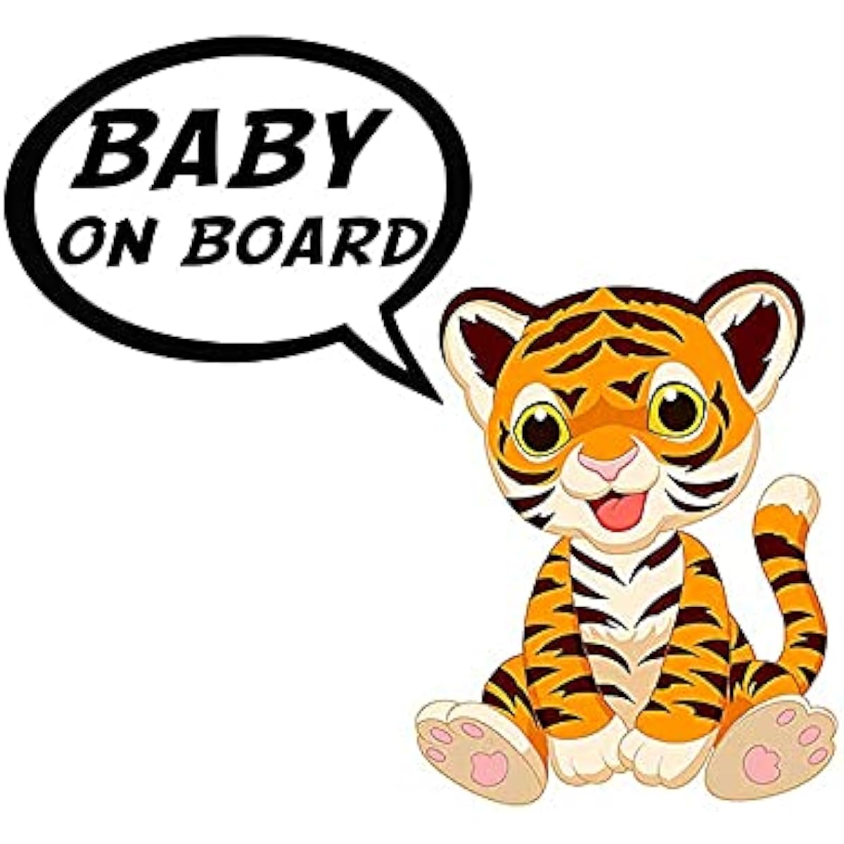 EARLFAMILY 5.1" Baby Ride On Car Sticker Cute Tiger Waterproof Animal Decal Vehicle Scratch Resistant Warning Decoration