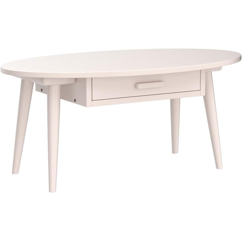 Iwatsuki Low Table with Drawer Storage Wooden Oval Width 80 x Depth 48 x Height 37cm Stylish White IWT-26BWH