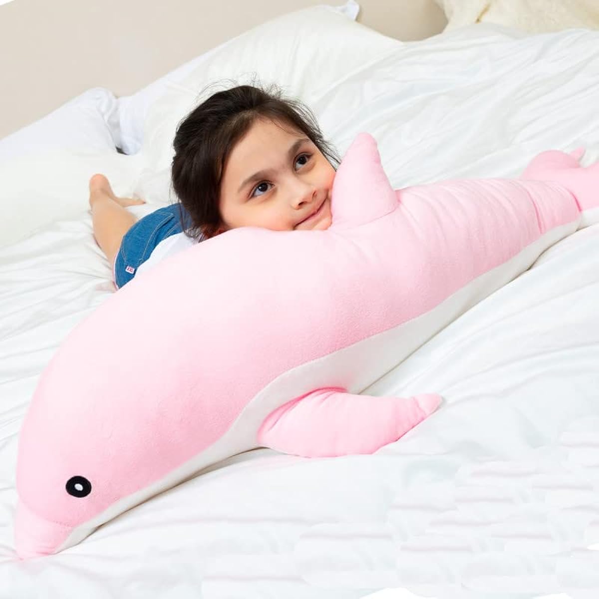 Kekeso Dolphin Plush Giant Dolphin Stuffed Pillow Soft Whale Hug Pillow Whale Sleeping Pillow for Kids Girls (Pink, 39.37 inches)