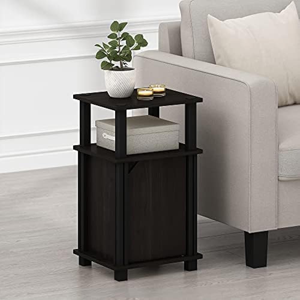 Furinno Brahms 3 Tier End Table/Side Table/Sofa Table/Nightstand with Door Set of 2 Espresso/Black Width 34.0 x Depth 29.2 x Height 57.7cm [Regular Japanese Import]