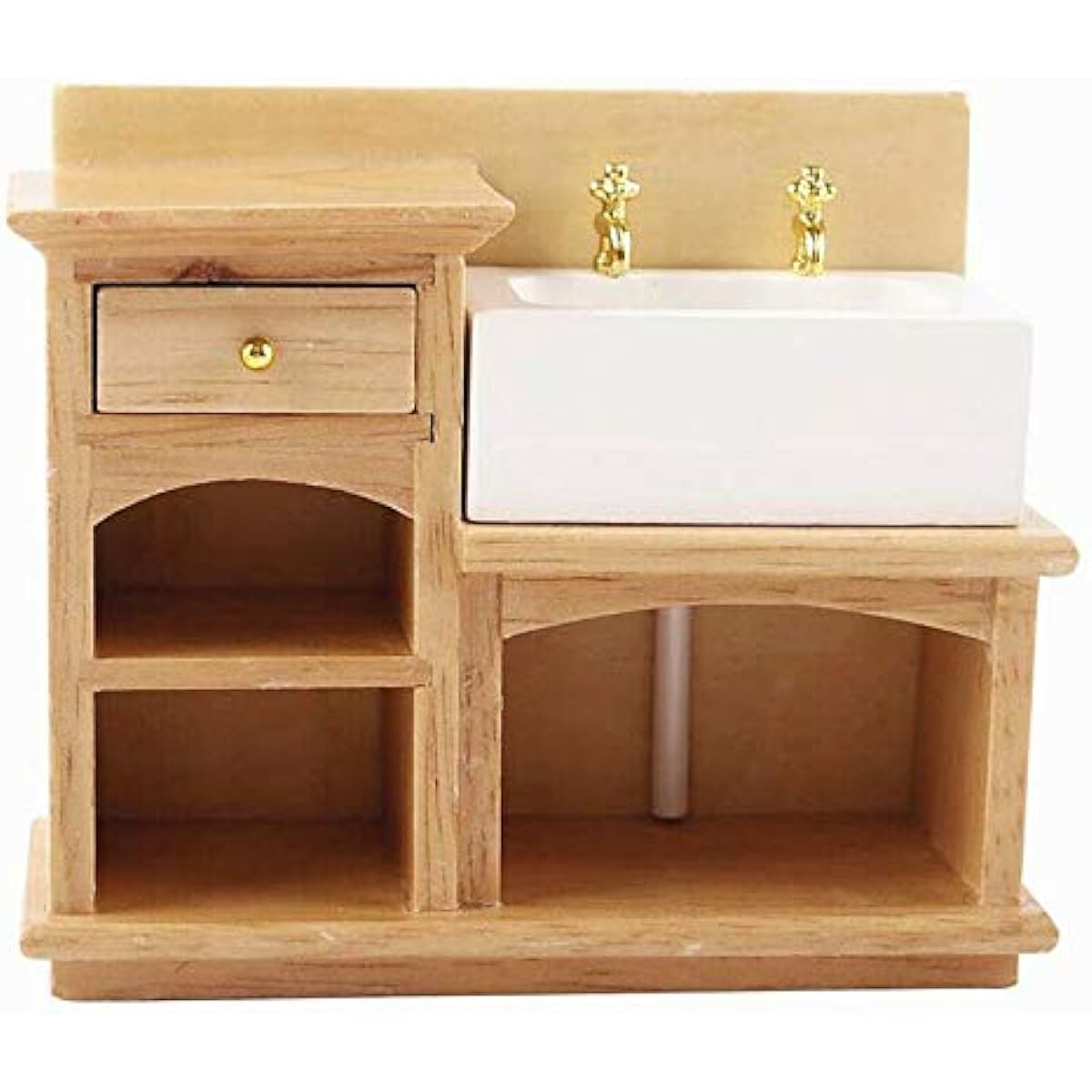 EatingBiting Dollhouse Bathroom Kitchen Decorative Sink 1/12 Wooden Basin Cabinet with Ceramic Hand Sink Dollhouse Bathroom Kitchen Decorative Accessories