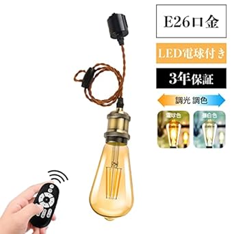 LVWIT Pendant Light E26 base with LED bulb, dimmable color, power consumption 6W, remote control, for wiring duct rail, ceiling light, hanging, with cord, daylight color, daylight white, light bulb color, night light, adjustable 100cm, PSE certified, rem