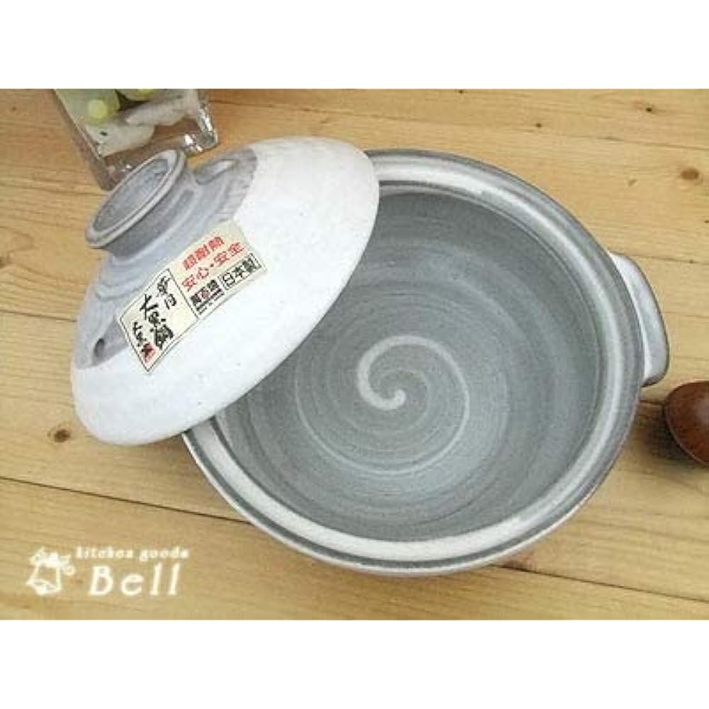 Mino Sarara Heat-resistant Kyoto Konahiki clay pot for open flame use, size 8, for 2 to 3 people, made in Japan, Banko ware, IH not possible