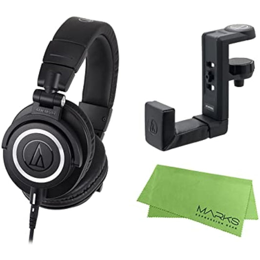 Audio-Technica - Professional Monitor Headphones ATH-M50x Black + Headphone Hanger AT-HPH300 Set [Marks Cross Included]