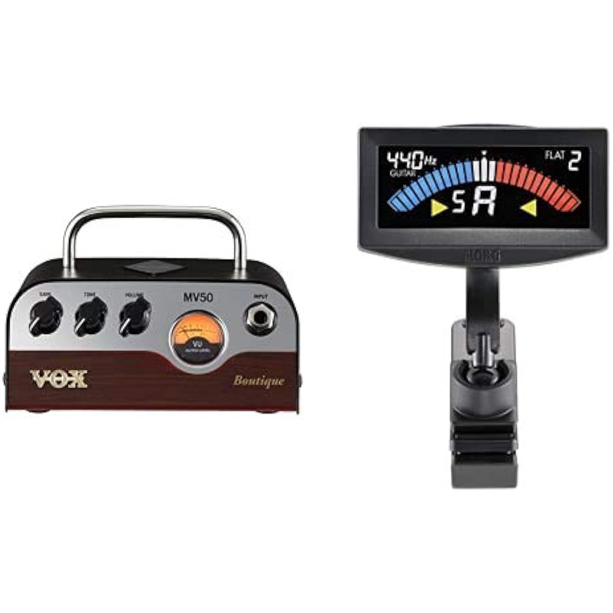 [Set purchase] VOX Nutube-equipped ultra-compact guitar head amplifier MV50 Boutique Incredibly lightweight design 50W + KORG clip-on tuner for guitar/bass Pitch Crow-G AW-4G-BK Black