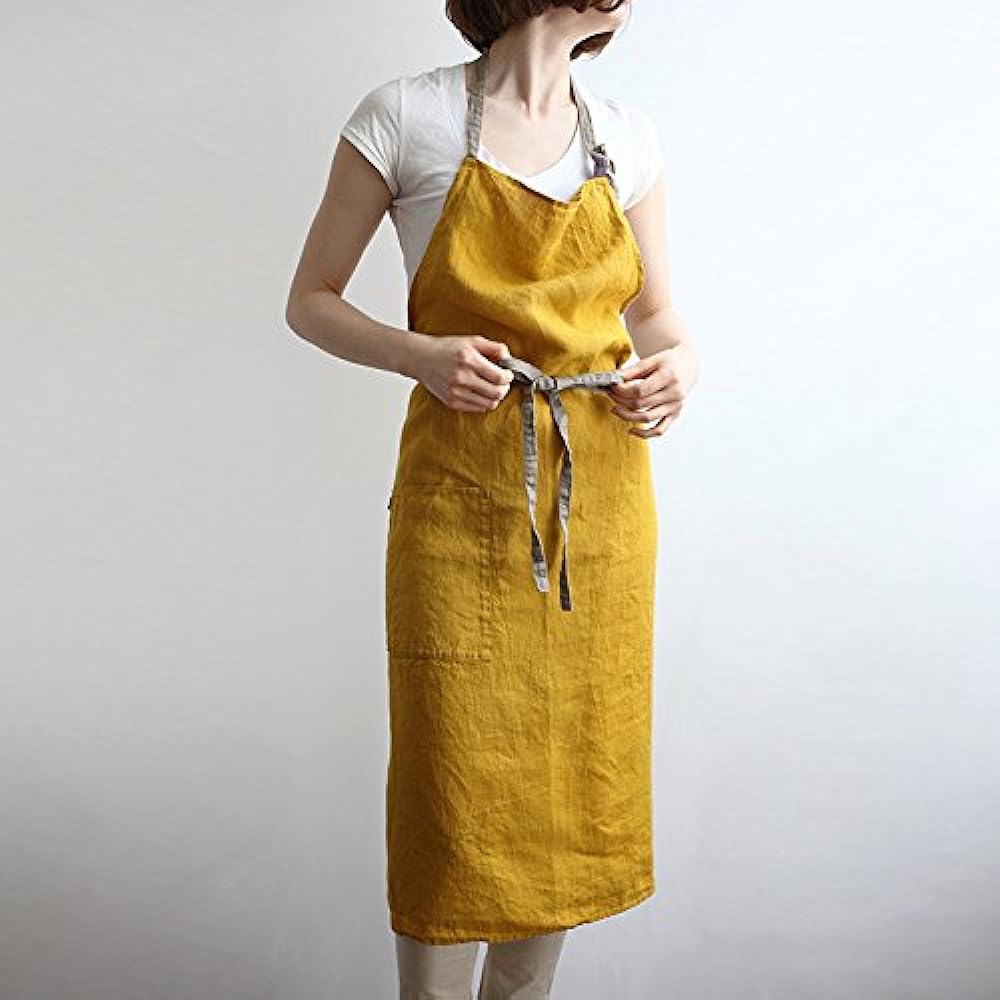 Linen full apron Manon <Saffron Yellow> A225 [Lino e Lina]