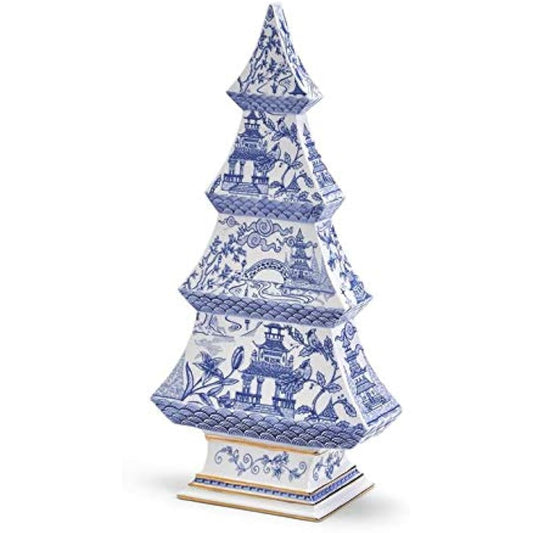 Two's Company Blue and White Christmas Tree Figurine
