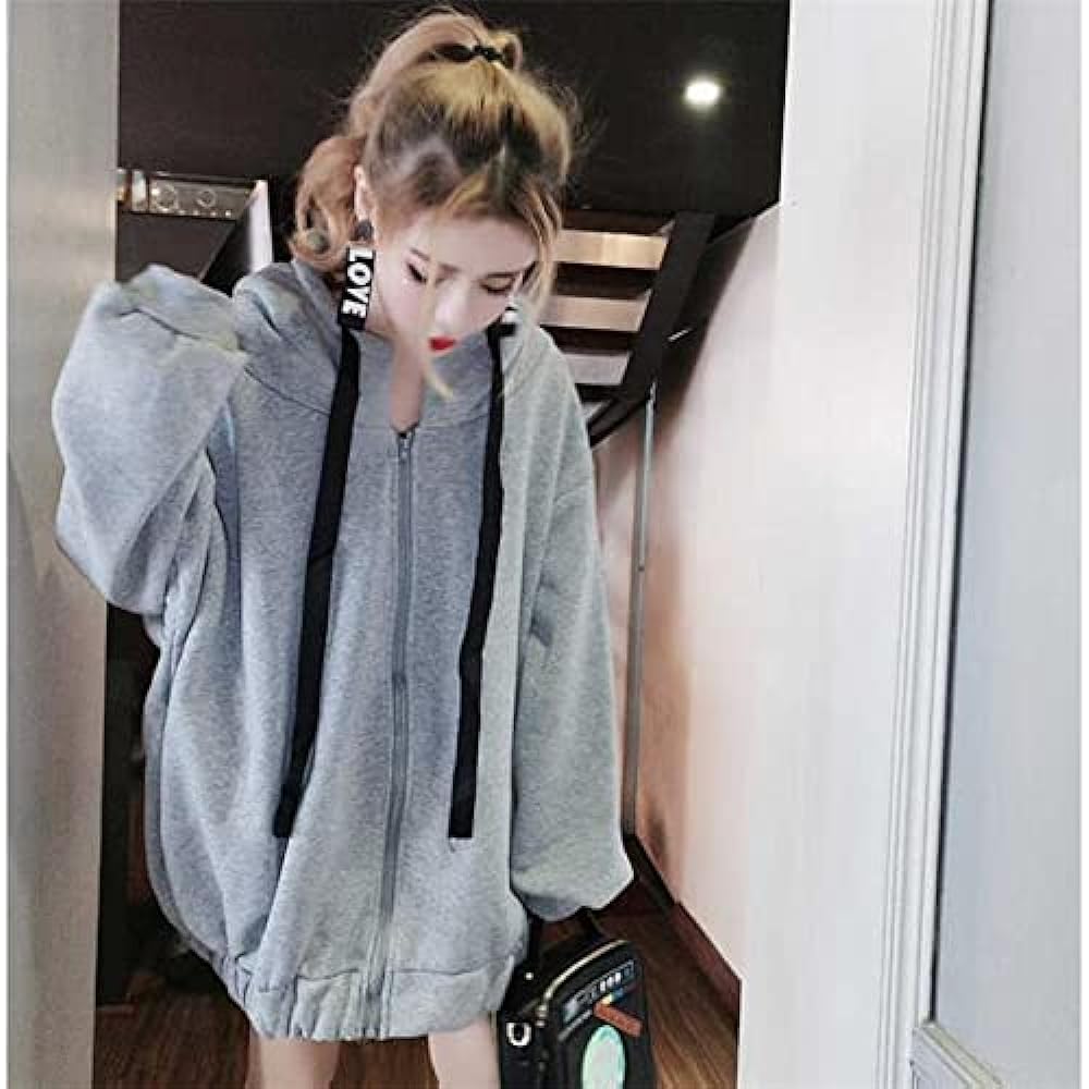 [Milowerge] Women's Parka, Loose Oversized Hoodie, Zip-up, Hooded, Casual, Cute, Warm, Brushed lining, Body Covering Effect, Fluffy Volume Sleeves, Trendy Look, Khaki M