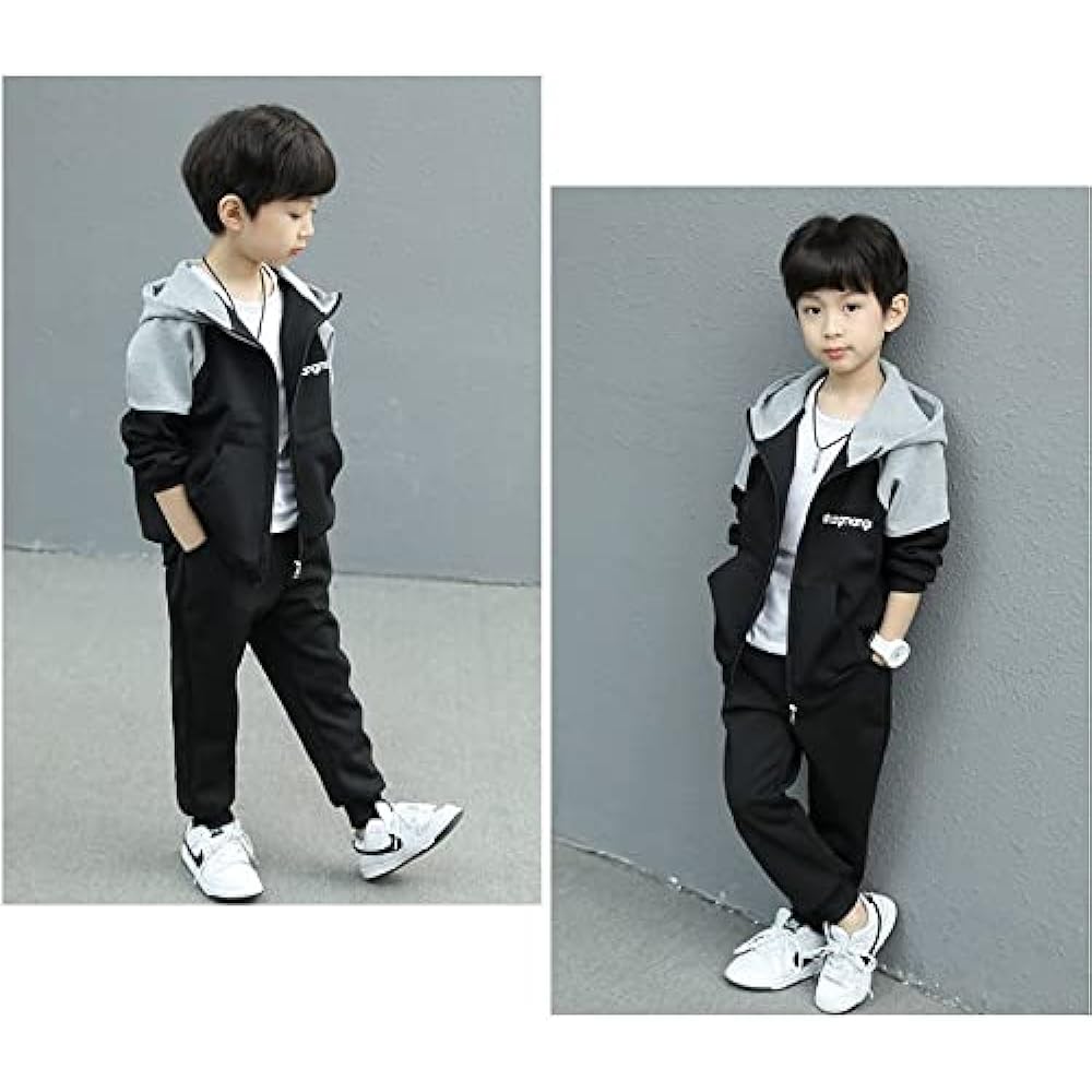 YNICEY Kids Boys Jersey Top and Bottom Set Hoodie Long Pants Hooded Spring/Autumn Children's Clothes Sweat Setup Simple Athletic Wear Sportswear Casual 120-160cm