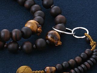 Kyoto Buddhist Altar Hayashi Prayer Beads Jodo Sect Ebony (Unground) Tiger Eye Stone (8 Pieces) (For Men) Formal Official [Tiger Eye] [Bead Bag Set] SM-009 Kyoto Prayer Beads