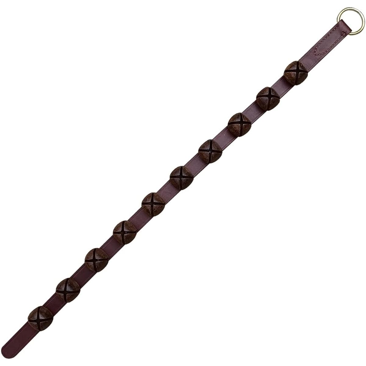 Rustic Bells, 30 Inch Brown Leather Strips, 10 Antique Vintage Finish Brass Plated Bells, Sleigh Bells, Brass Bells, Jingle Bells, Christmas Bells, Dog Training, Amish Handmade Leather