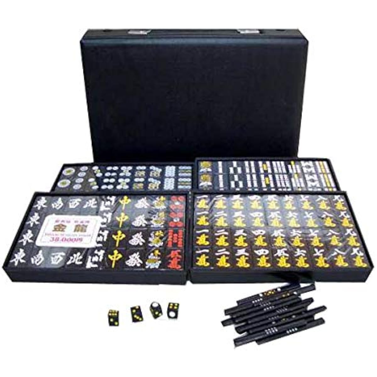 Handmade mahjong tiles all black gold dragon (with black dot stick)